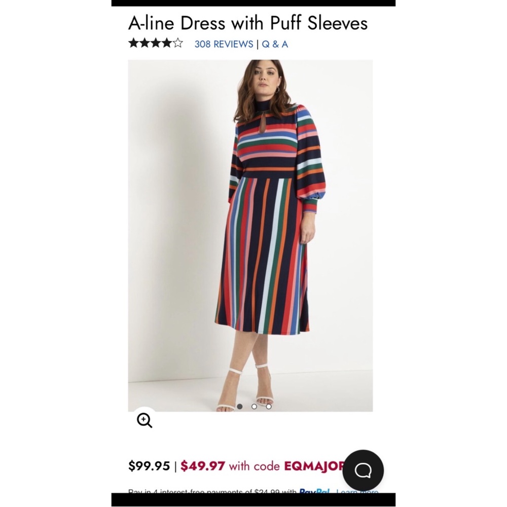 NEW Eloquii a-line striped dress with puff sleeves